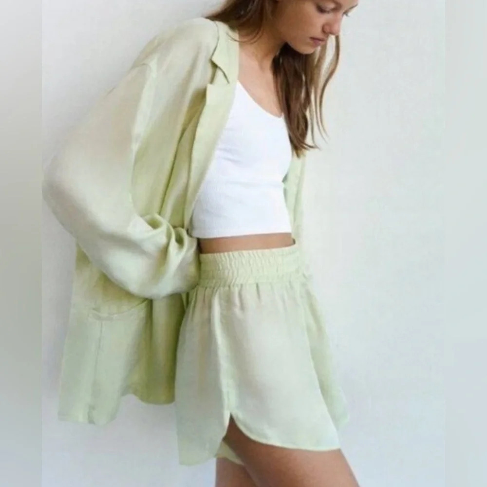 NWT ZARA fillsens 100% lyocell pistachio green blazer shirt blogger favorite - Picture 6 of 6